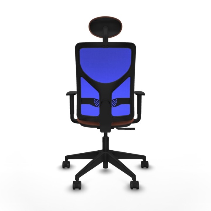 Motilla sincro malla azul bali marrón brazos 1D base piramidal cabecero fijo ruedas 65mm nailon