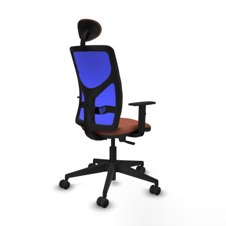 Motilla sincro malla azul bali marrón brazos 1D base piramidal cabecero fijo ruedas 65mm nailon