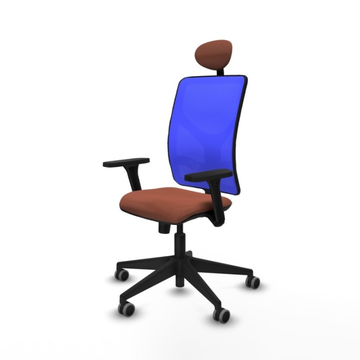 Motilla sincro malla azul bali marrón brazos 3D base piramidal cabecero fijo ruedas 65mm engomadas