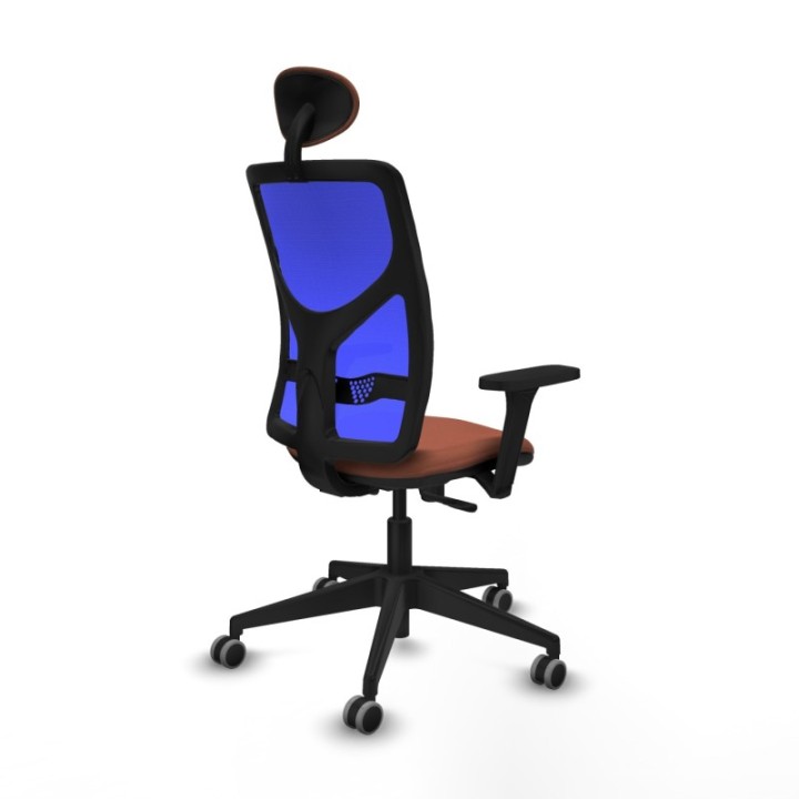 Motilla sincro malla azul bali marrón brazos 3D base piramidal cabecero fijo ruedas 65mm engomadas