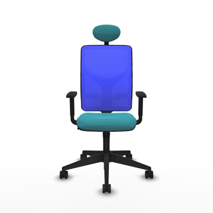 Motilla sincro malla azul bali turquesa brazos 1D base piramidal cabecero fijo ruedas 65mm nailon