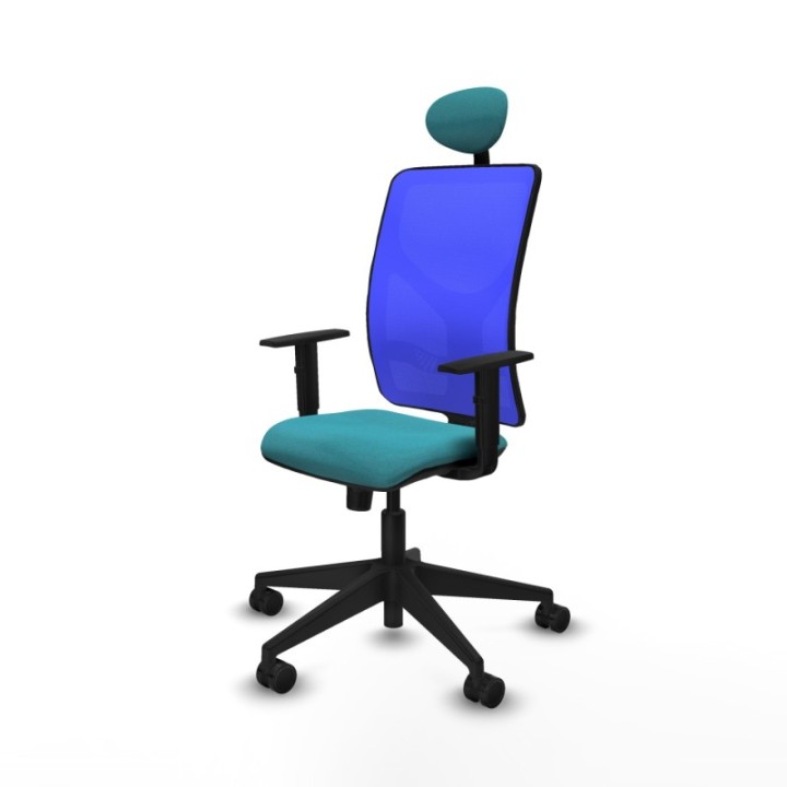 Motilla sincro malla azul bali turquesa brazos 1D base piramidal cabecero fijo ruedas 65mm nailon