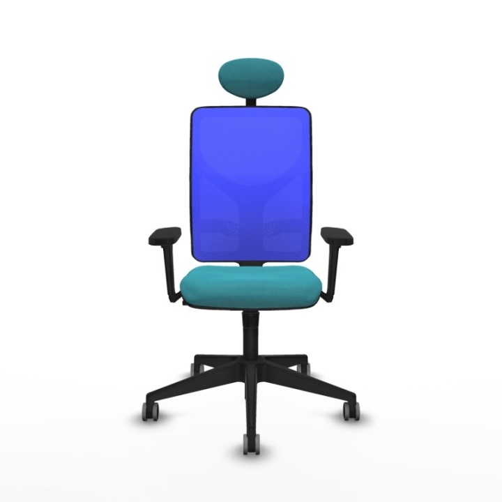 Motilla sincro malla azul bali turquesa brazos 3D base piramidal cabecero fijo ruedas 65mm engomadas