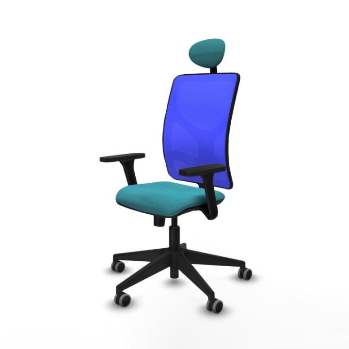 Motilla sincro malla azul bali turquesa brazos 3D base piramidal cabecero fijo ruedas 65mm engomadas