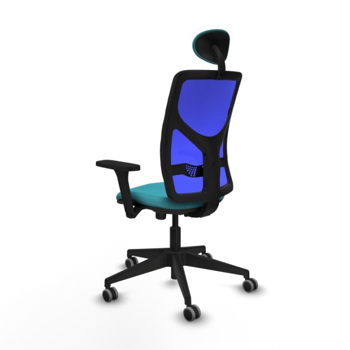 Motilla sincro malla azul bali turquesa brazos 3D base piramidal cabecero fijo ruedas 65mm engomadas