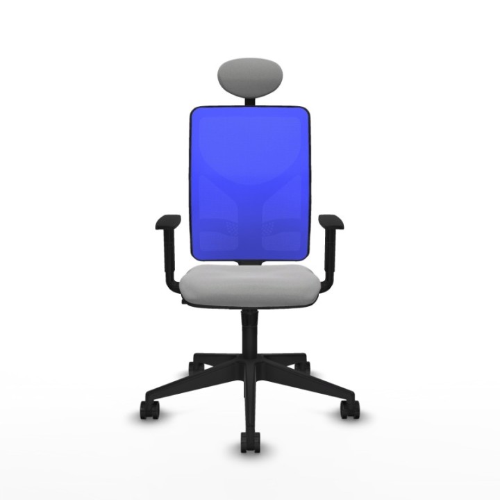 Motilla sincro malla azul bali gris claro brazos 1D base piramidal cabecero fijo ruedas 65mm nailon