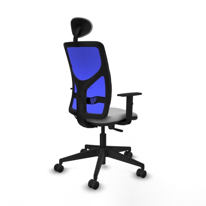 Motilla sincro malla azul bali gris claro brazos 1D base piramidal cabecero fijo ruedas 65mm nailon