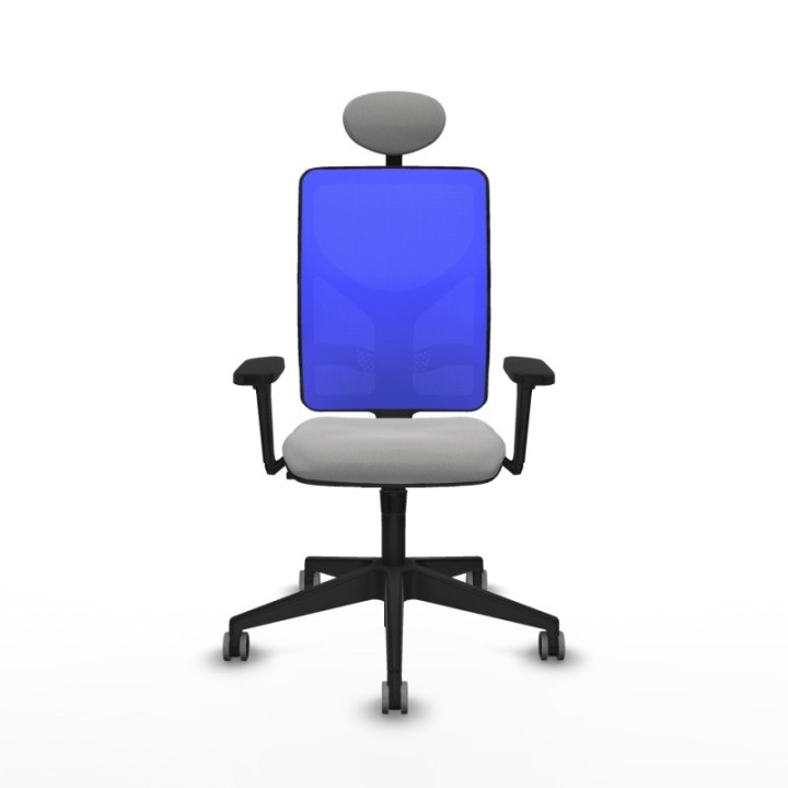 Motilla sincro malla azul bali gris claro brazos 3D base piramidal cabecero fijo ruedas 65mm engomadas