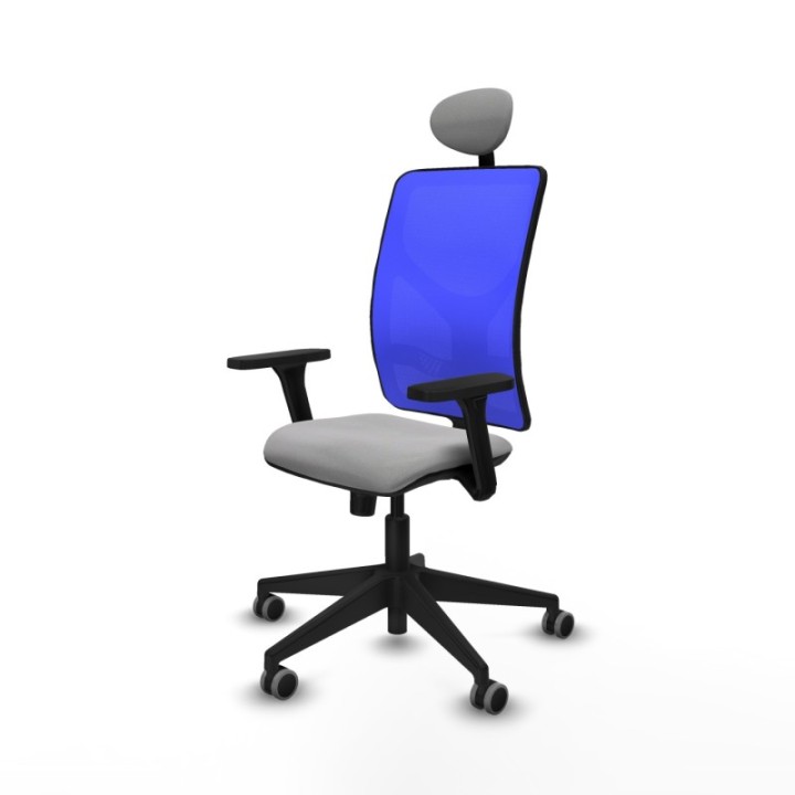 Motilla sincro malla azul bali gris claro brazos 3D base piramidal cabecero fijo ruedas 65mm engomadas