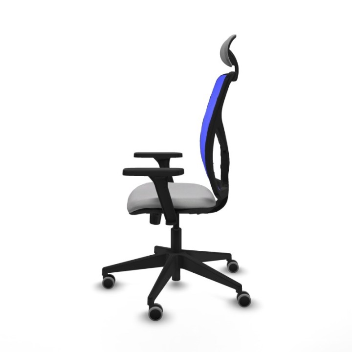 Motilla sincro malla azul bali gris claro brazos 3D base piramidal cabecero fijo ruedas 65mm engomadas