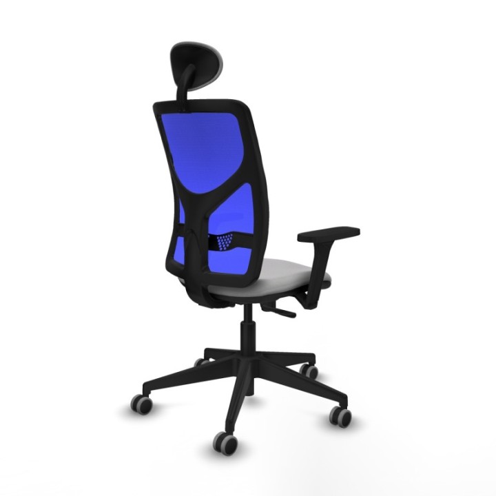 Motilla sincro malla azul bali gris claro brazos 3D base piramidal cabecero fijo ruedas 65mm engomadas