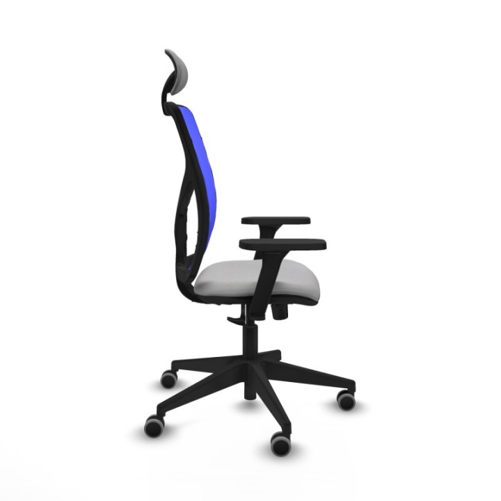 Motilla sincro malla azul bali gris claro brazos 3D base piramidal cabecero fijo ruedas 65mm engomadas