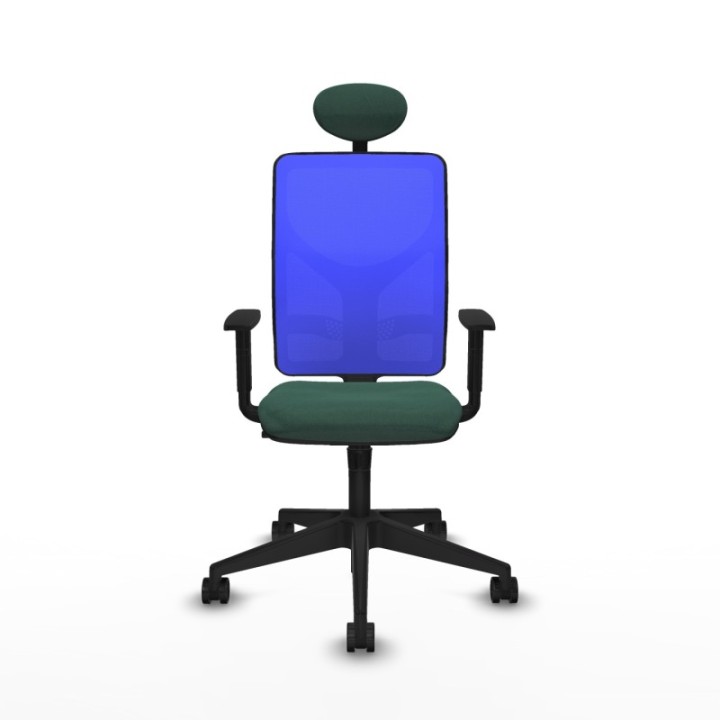 Motilla sincro malla azul bali verde botella brazos 1D base piramidal cabecero fijo ruedas 65mm nailon