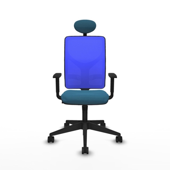 Motilla sincro malla azul bali verde petroleo brazos 1D base piramidal cabecero fijo ruedas 65mm nailon