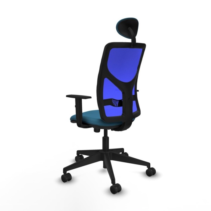 Motilla sincro malla azul bali verde petroleo brazos 1D base piramidal cabecero fijo ruedas 65mm nailon