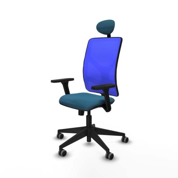 Motilla sincro malla azul bali verde petroleo brazos 3D base piramidal cabecero fijo ruedas 65mm engomadas