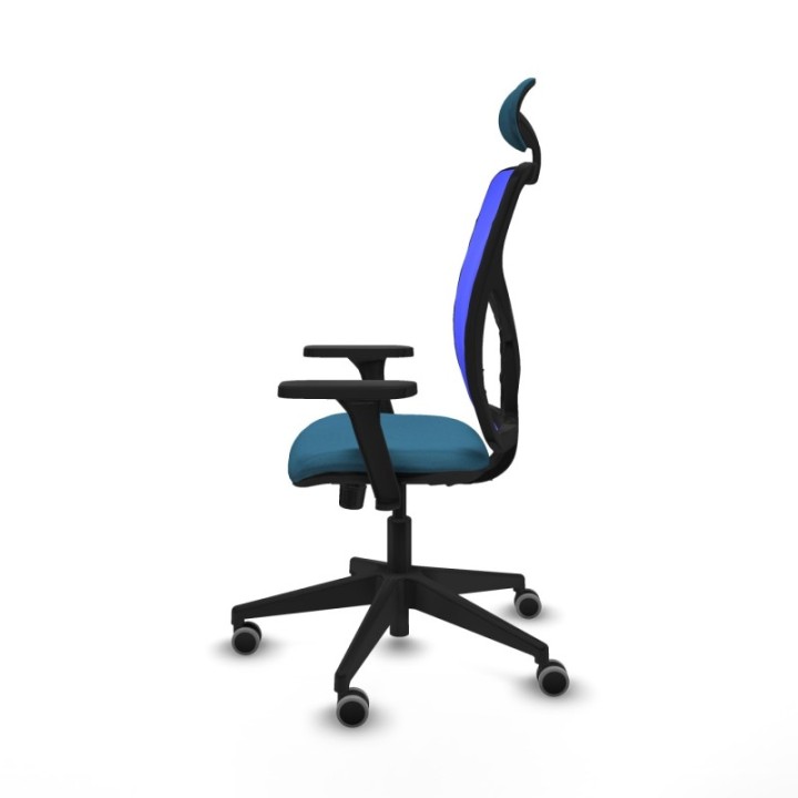 Motilla sincro malla azul bali verde petroleo brazos 3D base piramidal cabecero fijo ruedas 65mm engomadas