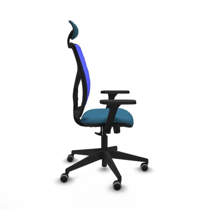 Motilla sincro malla azul bali verde petroleo brazos 3D base piramidal cabecero fijo ruedas 65mm engomadas