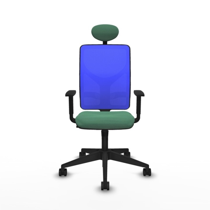 Motilla sincro malla azul bali verde esmeralda brazos 1D base piramidal cabecero fijo ruedas 65mm nailon