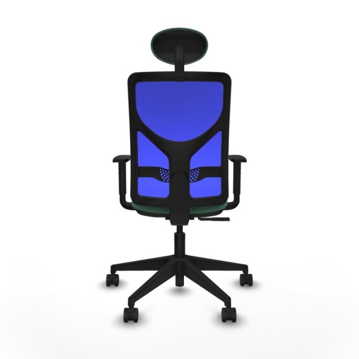 Motilla sincro malla azul bali verde esmeralda brazos 1D base piramidal cabecero fijo ruedas 65mm nailon