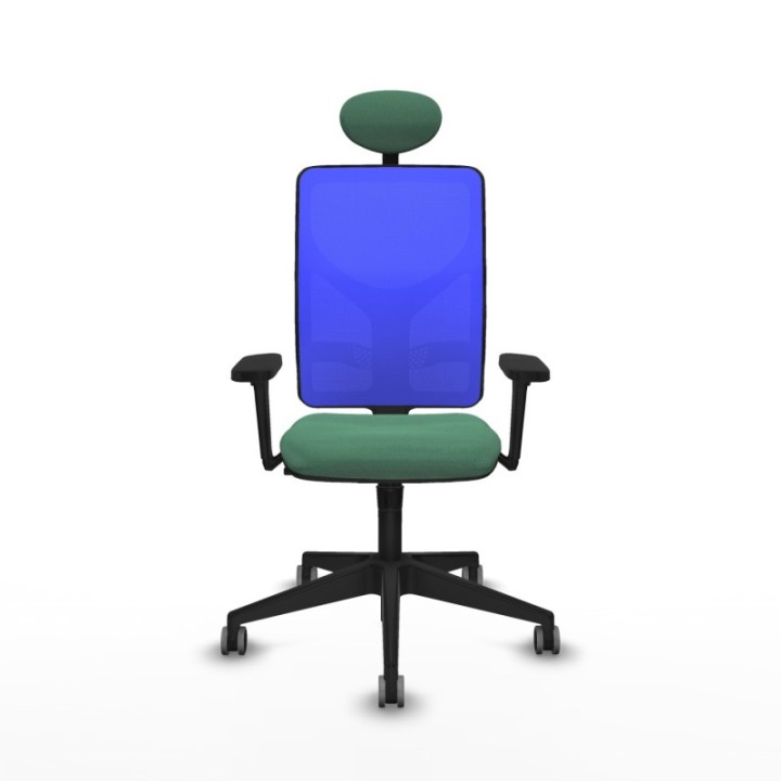 Motilla sincro malla azul bali verde esmeralda brazos 3D base piramidal cabecero fijo ruedas 65mm engomadas