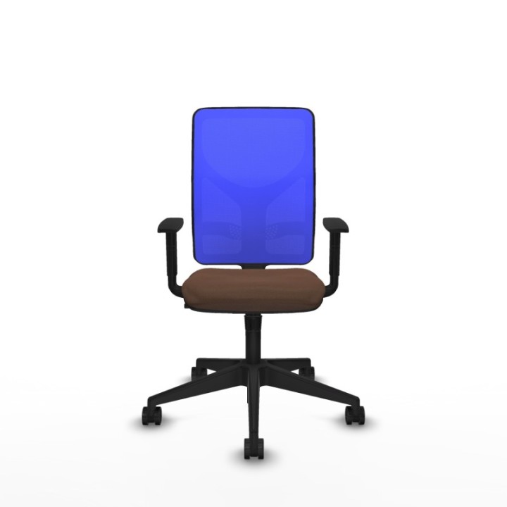 Motilla sincro malla azul bali marrón oscuro brazos 1D base piramidal  ruedas 65mm nailon