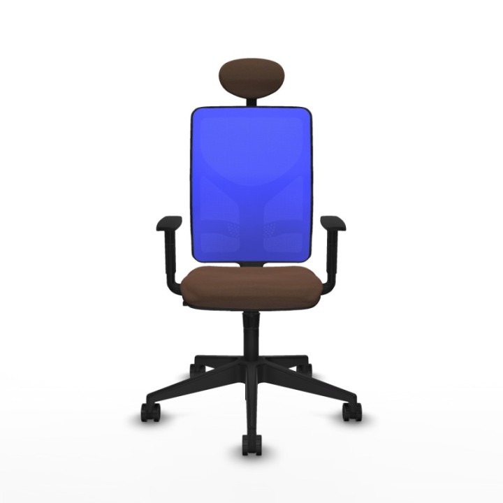 Motilla sincro malla azul bali marrón oscuro brazos 1D base piramidal cabecero fijo ruedas 65mm nailon