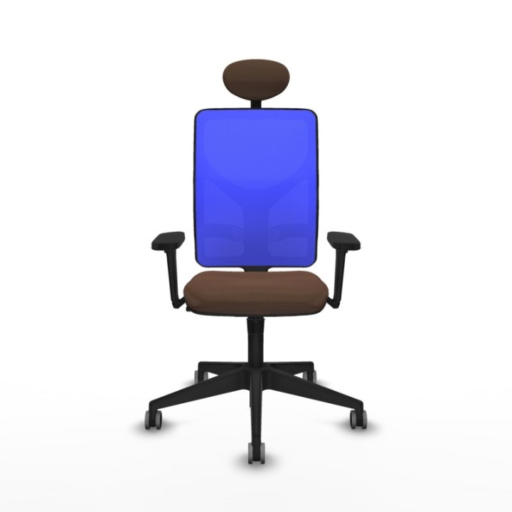 Motilla sincro malla azul bali marrón oscuro brazos 3D base piramidal cabecero fijo ruedas 65mm engomadas