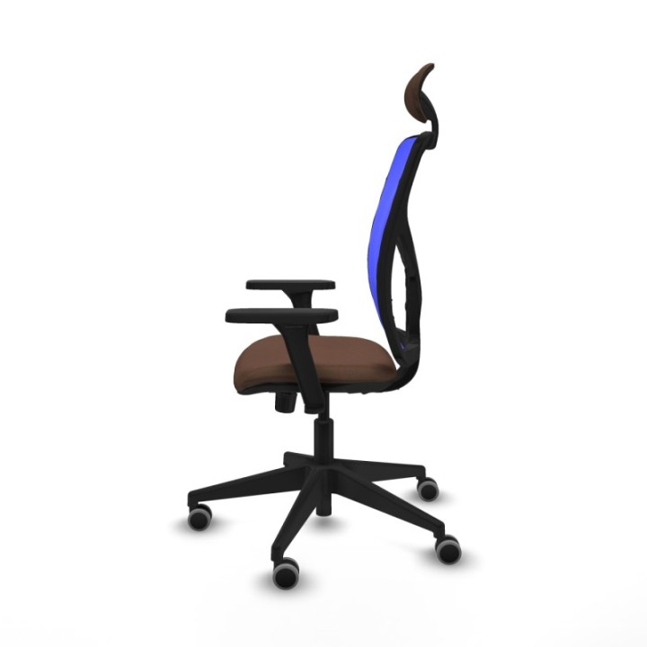 Motilla sincro malla azul bali marrón oscuro brazos 3D base piramidal cabecero fijo ruedas 65mm engomadas