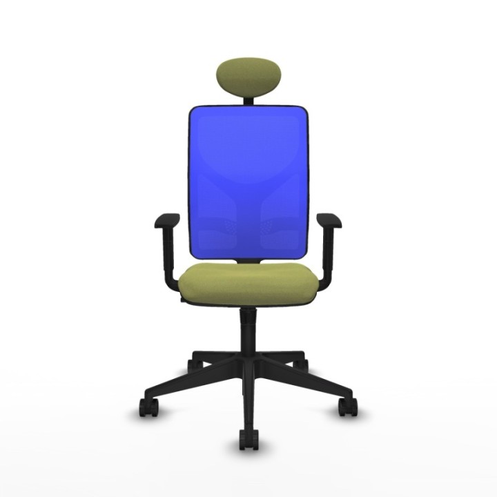 Motilla sincro malla azul bali verde oliva brazos 1D base piramidal cabecero fijo ruedas 65mm nailon