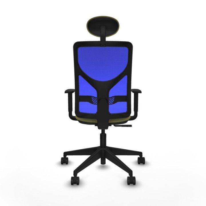 Motilla sincro malla azul bali verde oliva brazos 1D base piramidal cabecero fijo ruedas 65mm nailon