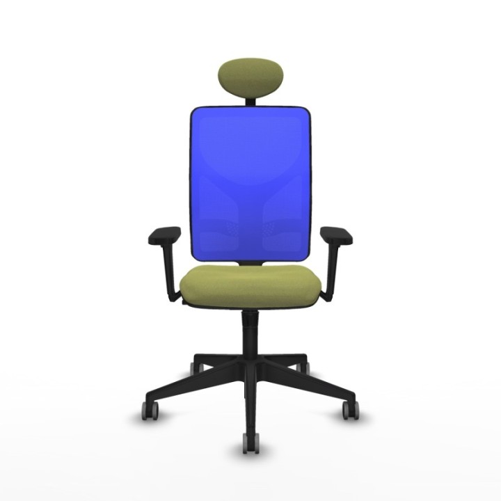 Motilla sincro malla azul bali verde oliva brazos 3D base piramidal cabecero fijo ruedas 65mm engomadas