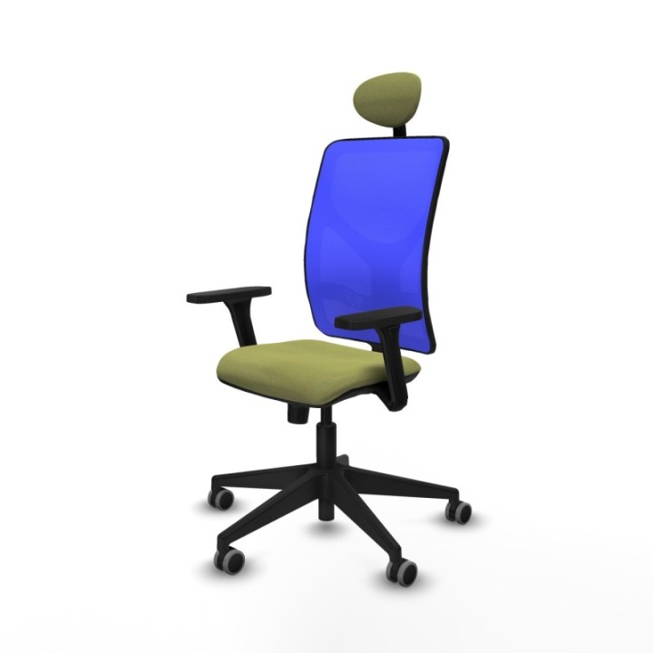 Motilla sincro malla azul bali verde oliva brazos 3D base piramidal cabecero fijo ruedas 65mm engomadas