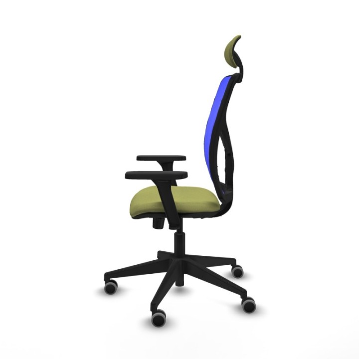 Motilla sincro malla azul bali verde oliva brazos 3D base piramidal cabecero fijo ruedas 65mm engomadas