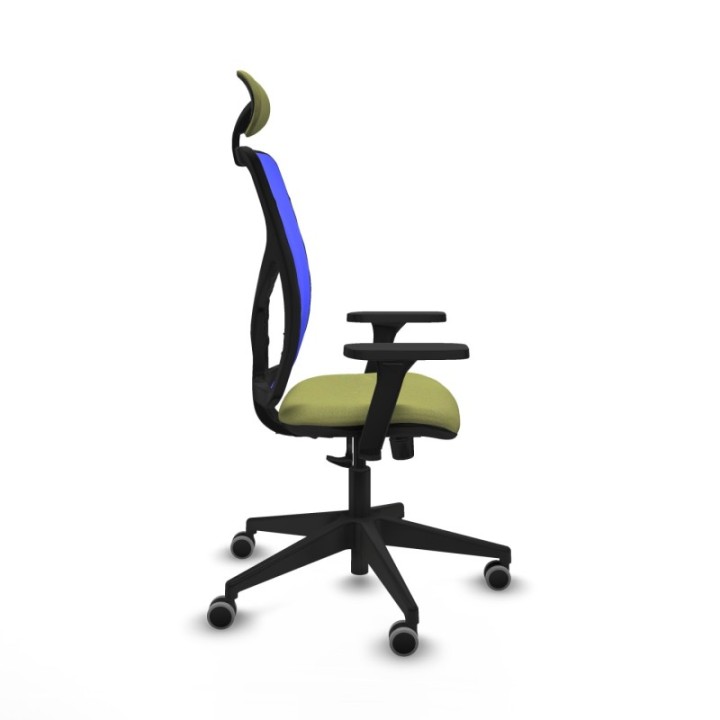 Motilla sincro malla azul bali verde oliva brazos 3D base piramidal cabecero fijo ruedas 65mm engomadas