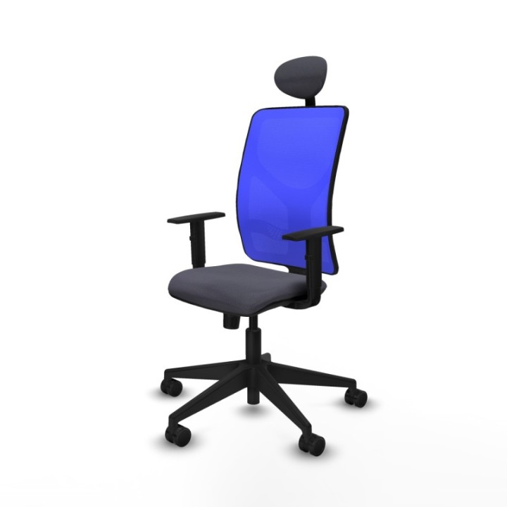 Motilla sincro malla azul bali gris oscuro brazos 1D base piramidal cabecero fijo ruedas 65mm nailon