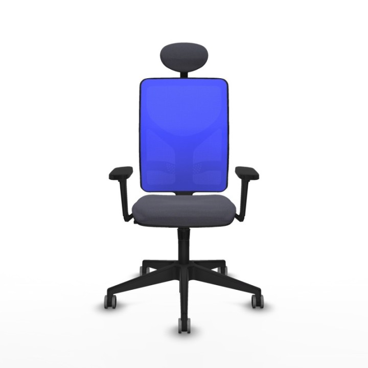 Motilla sincro malla azul bali gris oscuro brazos 3D base piramidal cabecero fijo ruedas 65mm engomadas