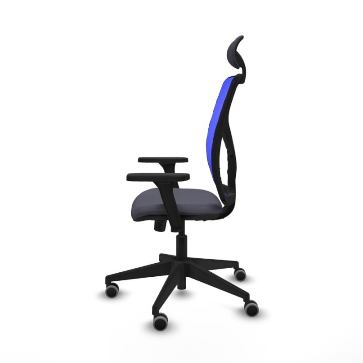 Motilla sincro malla azul bali gris oscuro brazos 3D base piramidal cabecero fijo ruedas 65mm engomadas