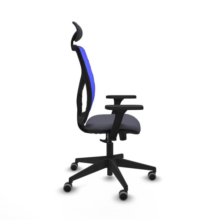 Motilla sincro malla azul bali gris oscuro brazos 3D base piramidal cabecero fijo ruedas 65mm engomadas