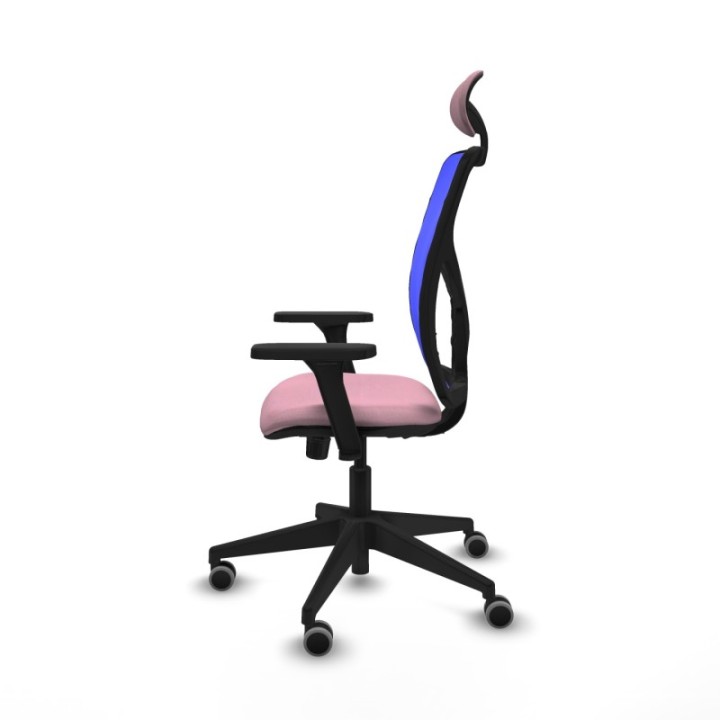 Motilla sincro malla azul bali rosa brazos 3D base piramidal cabecero fijo ruedas 65mm engomadas