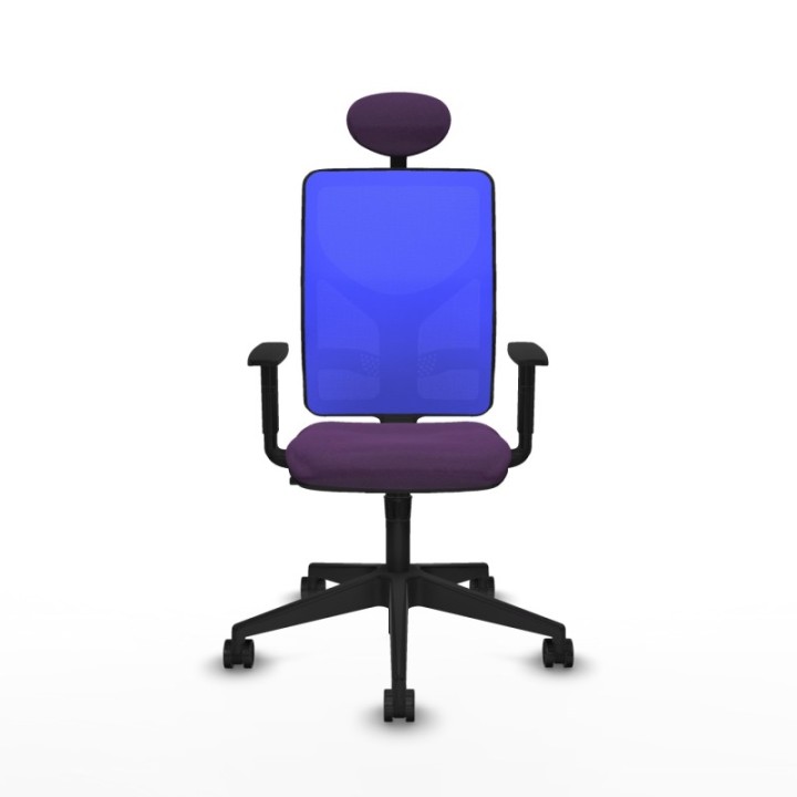 Motilla sincro malla azul bali morado brazos 1D base piramidal cabecero fijo ruedas 65mm nailon