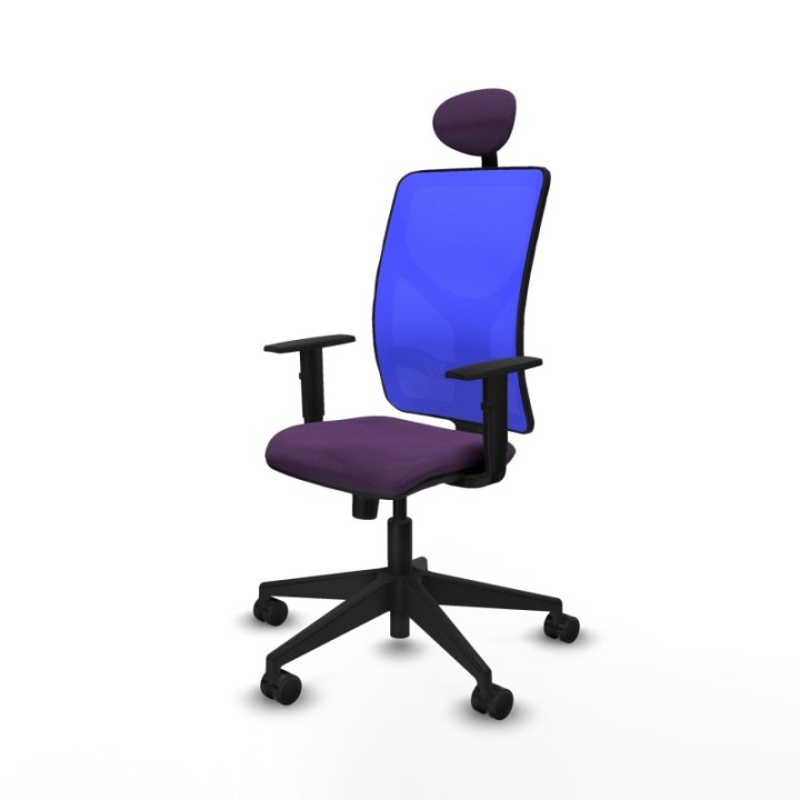 Motilla sincro malla azul bali morado brazos 1D base piramidal cabecero fijo ruedas 65mm nailon