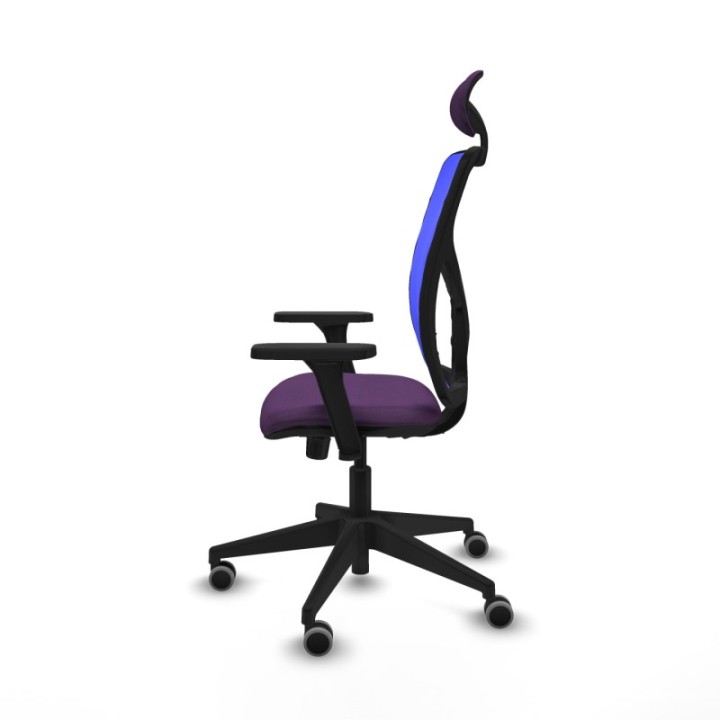 Motilla sincro malla azul bali morado brazos 3D base piramidal cabecero fijo ruedas 65mm engomadas