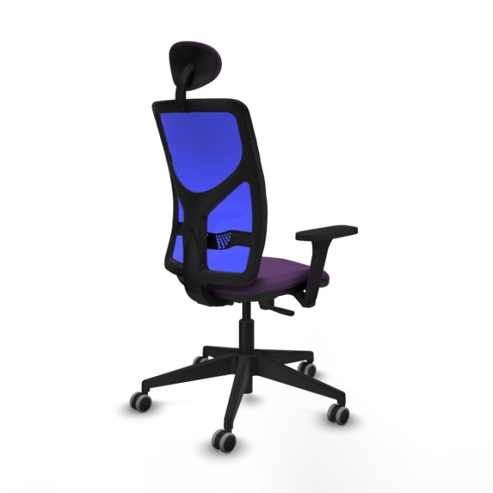 Motilla sincro malla azul bali morado brazos 3D base piramidal cabecero fijo ruedas 65mm engomadas