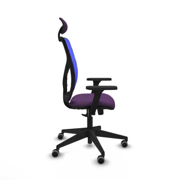 Motilla sincro malla azul bali morado brazos 3D base piramidal cabecero fijo ruedas 65mm engomadas