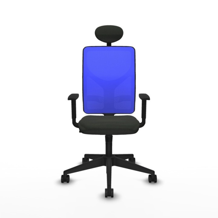 Motilla sincro malla azul bali negro brazos 1D base piramidal cabecero fijo ruedas 65mm nailon