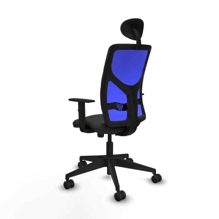 Motilla sincro malla azul bali negro brazos 1D base piramidal cabecero fijo ruedas 65mm nailon