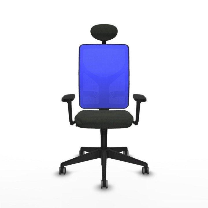 Motilla sincro malla azul bali negro brazos 3D base piramidal cabecero fijo ruedas 65mm engomadas