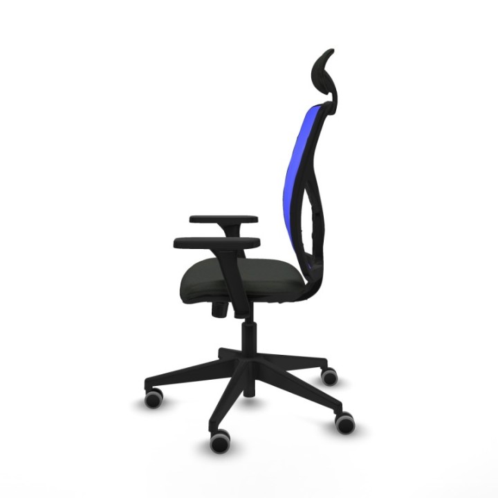 Motilla sincro malla azul bali negro brazos 3D base piramidal cabecero fijo ruedas 65mm engomadas