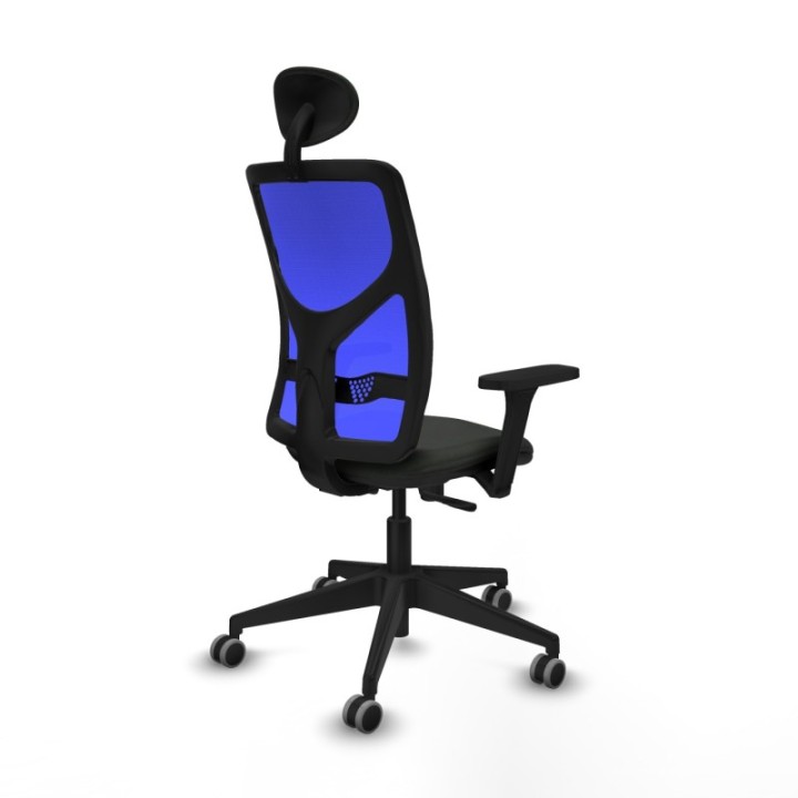 Motilla sincro malla azul bali negro brazos 3D base piramidal cabecero fijo ruedas 65mm engomadas